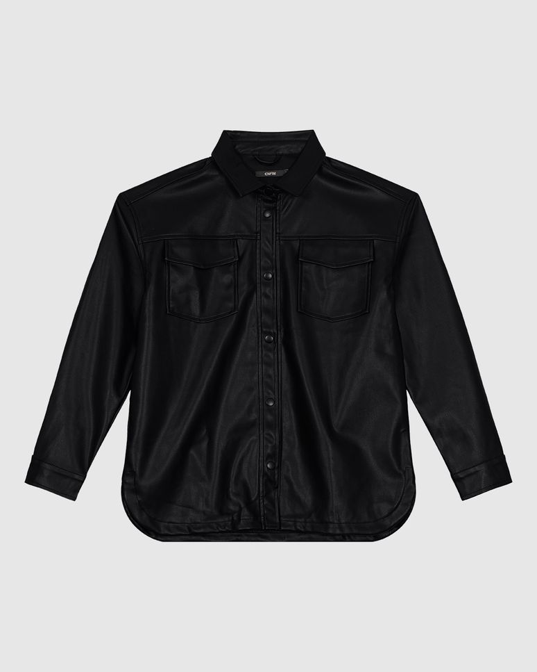 Camisa Feminina Manga Longa Bolso Com Lapela Em Corino - ENFIM