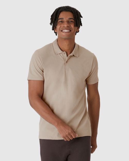 Camisa Polo Básica Masculina Gola Retilínea Em Piquet Stretch