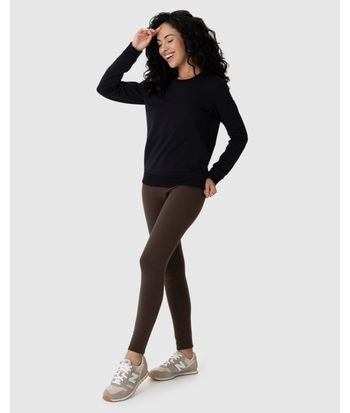 Calça Legging Básica Feminina Em Moletom Stretch Flanelado