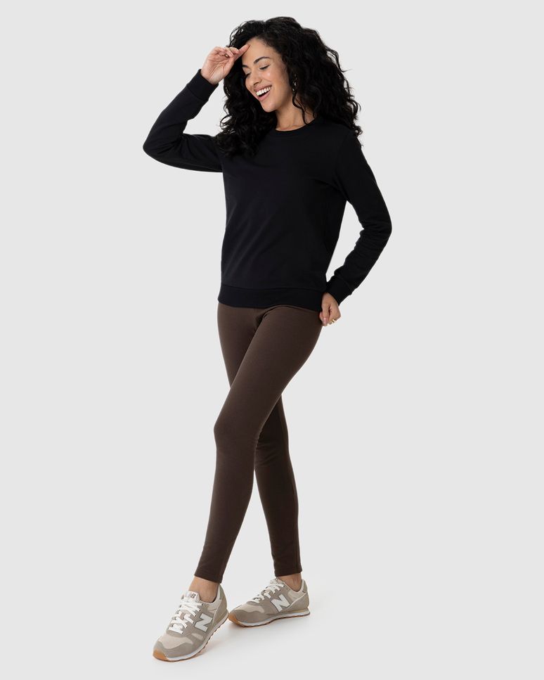 Calça Legging Básica Feminina Em Moletom Stretch Flanelado