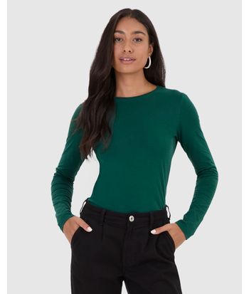 Blusa Básica Feminina Decote Redondo Manga Longa Em Algodão