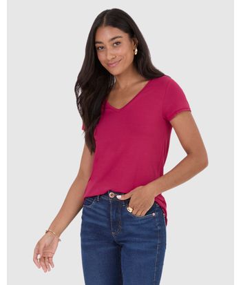 Blusa Básica Feminina Mullet Decote V Em Viscose Stretch