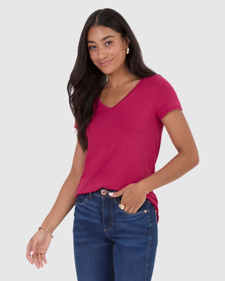 Blusa Básica Feminina Mullet Decote V Em Viscose Stretch