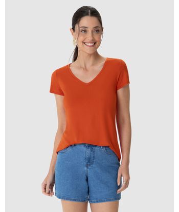 Blusa Básica Feminina Mullet Decote V Em Viscose Stretch
