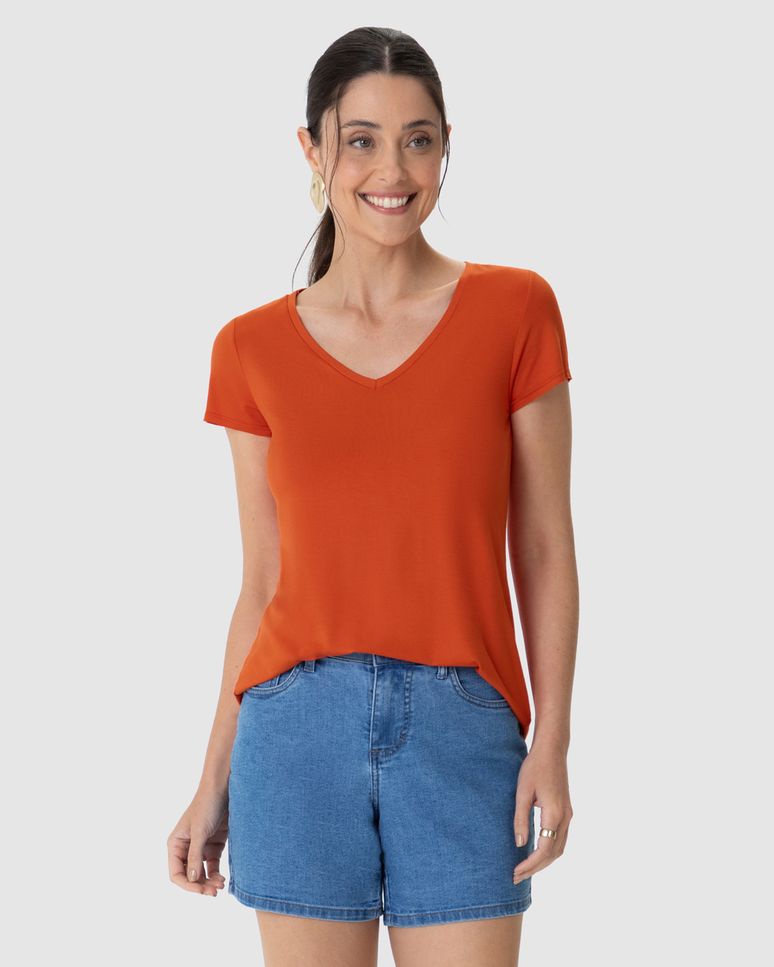 Blusa Básica Feminina Mullet Decote V Em Viscose Stretch