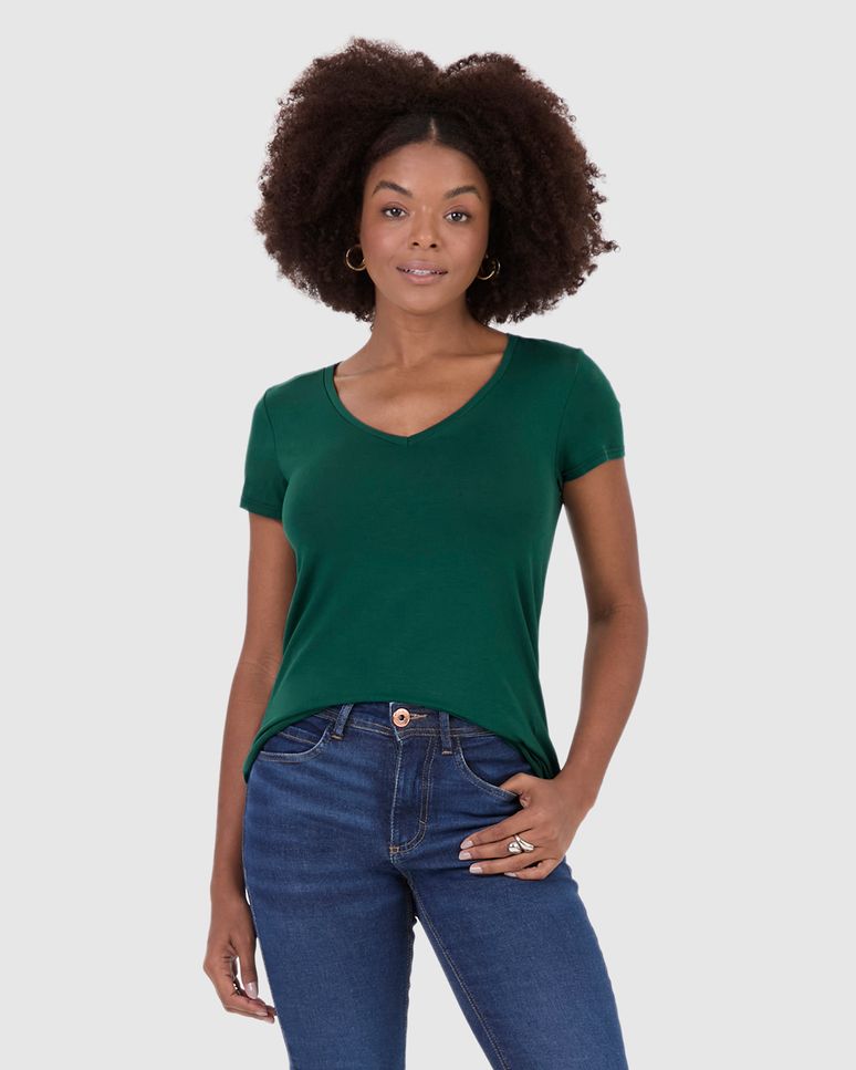 Blusa Básica Feminina Mullet Decote V Em Viscose Stretch