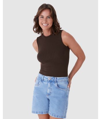 Regata Básica Feminina Gola Alta Em Canelado De Viscose