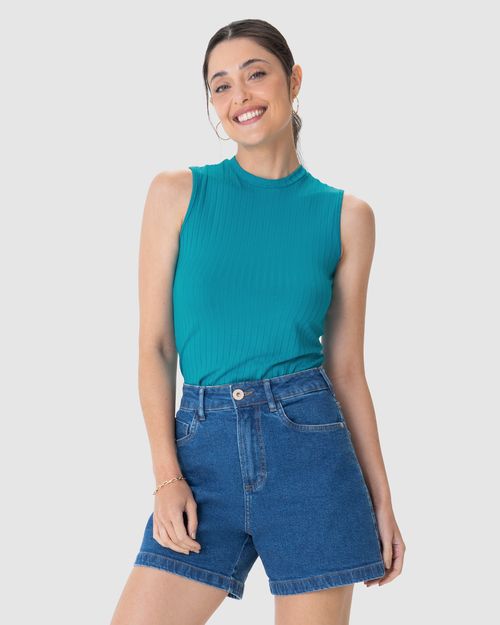 Regata Básica Feminina Gola Alta Em Canelado De Viscose