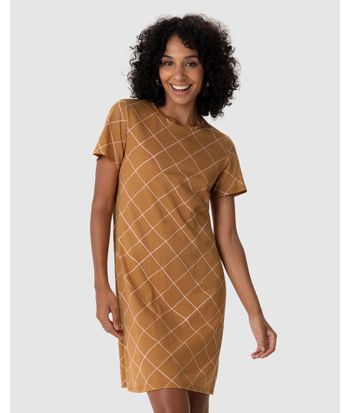 Vestido Feminino Estampado Com Decote Redondo Em Algodão