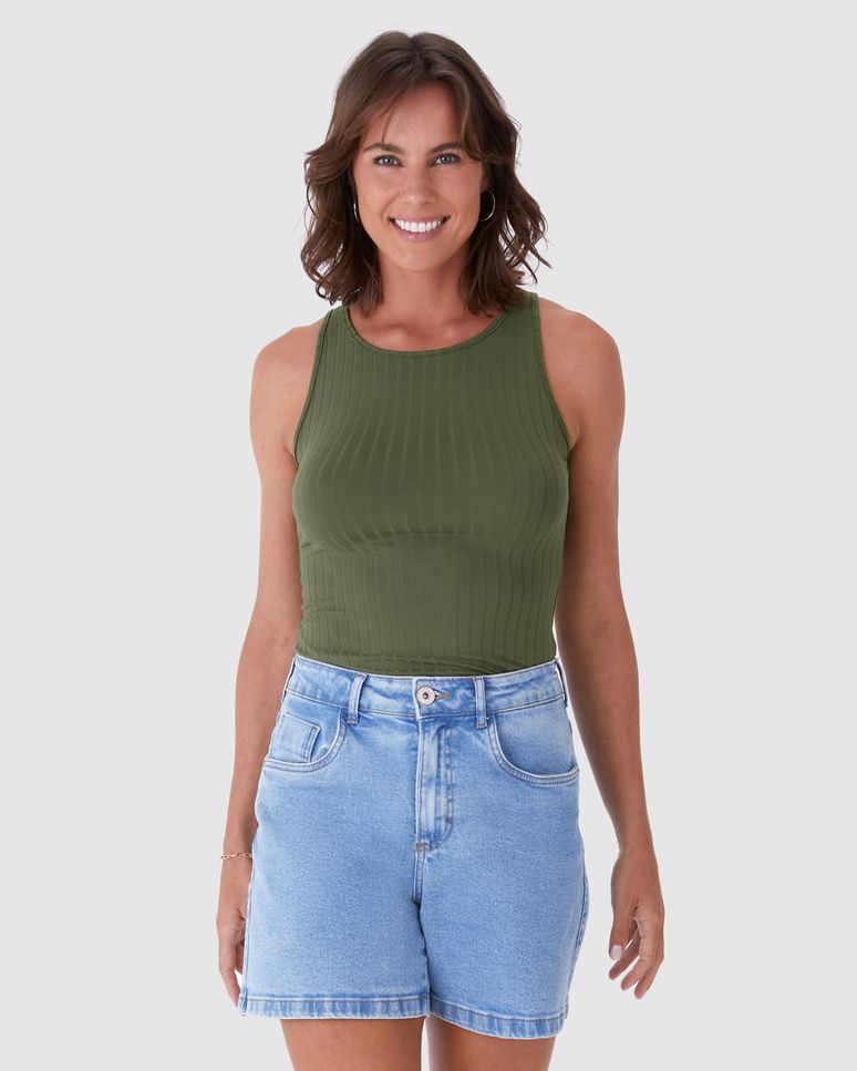 Regata Básica Feminina Decote Redondo Em Canelado De Viscose