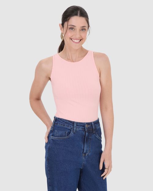 Regata Básica Feminina Decote Redondo Em Canelado De Viscose