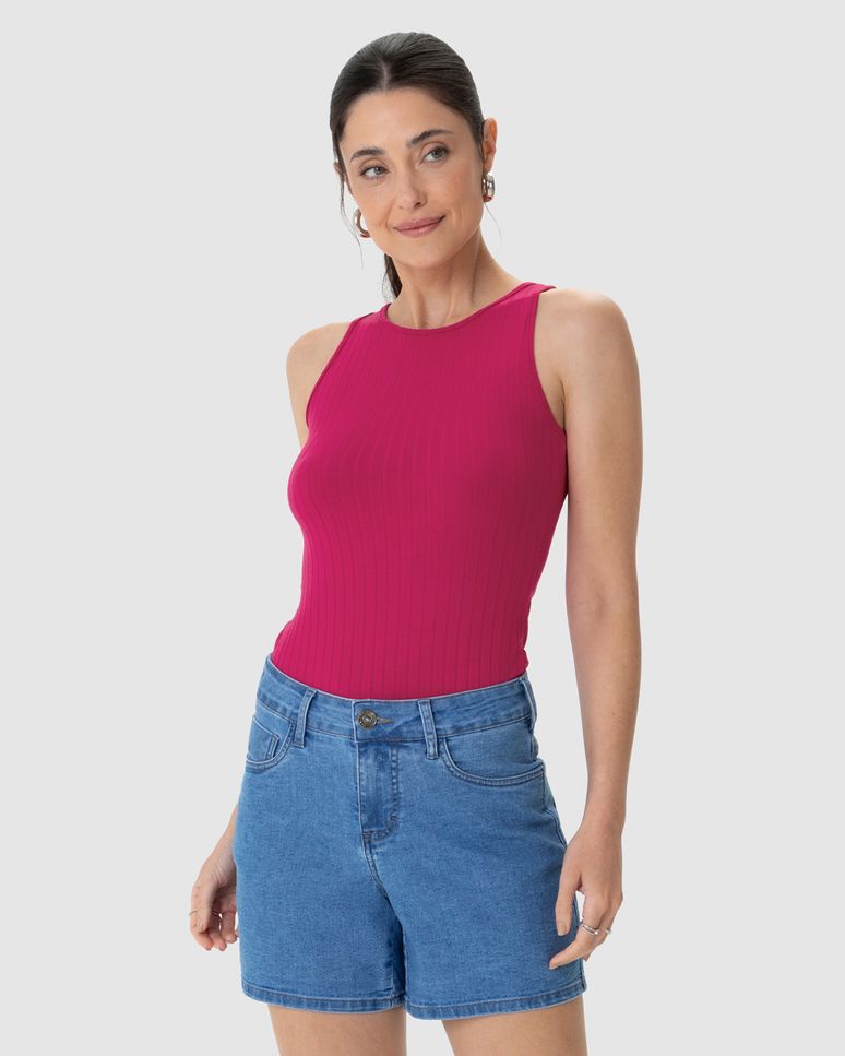 Regata Básica Feminina Decote Redondo Em Canelado De Viscose