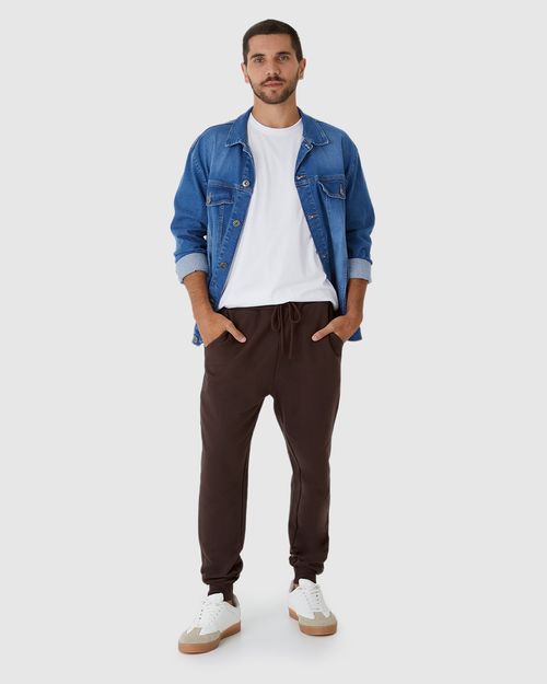 Calça Básica Masculina Jogger Em Moletom Sem Flanela