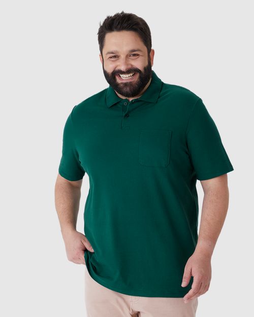 Camisa Polo Básica Masculina Plus Size Bolso Frontal Em Piquet Stretch