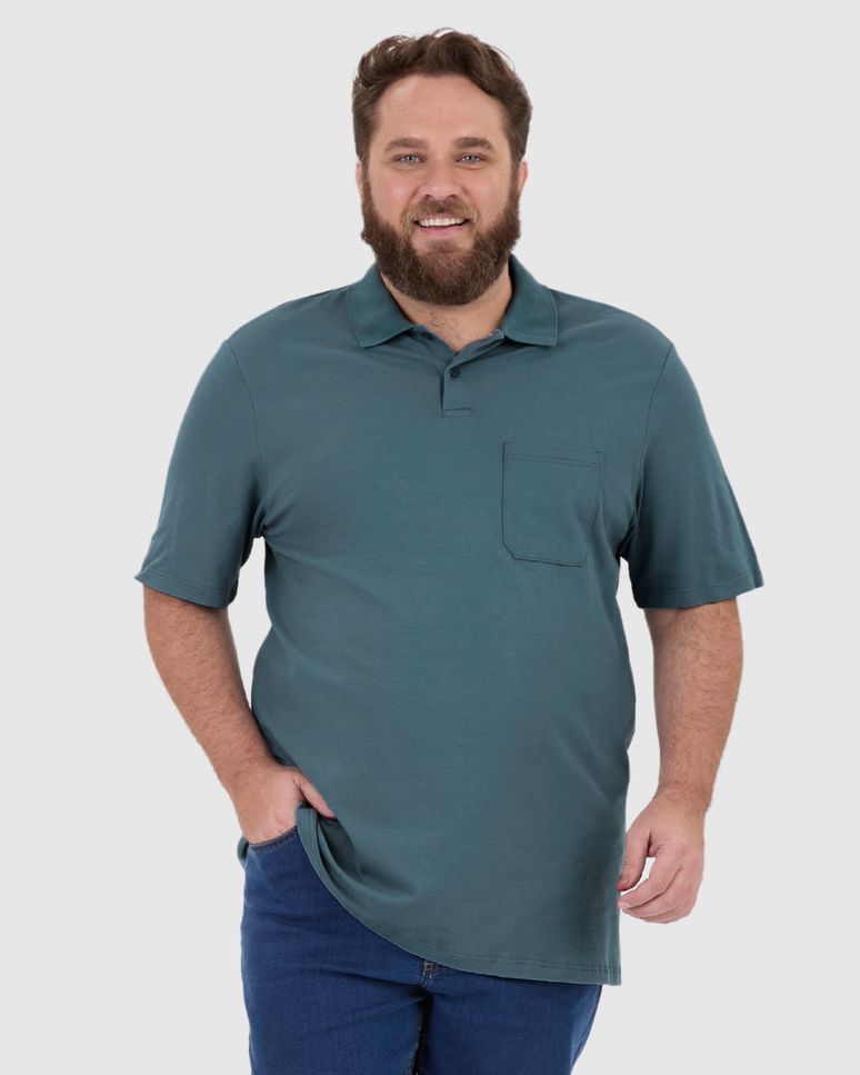 Camisa Polo Básica Masculina Plus Size Bolso Frontal Em Piquet Stretch