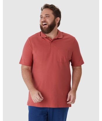 Camisa Polo Básica Masculina Plus Size Bolso Frontal Em Piquet Stretch