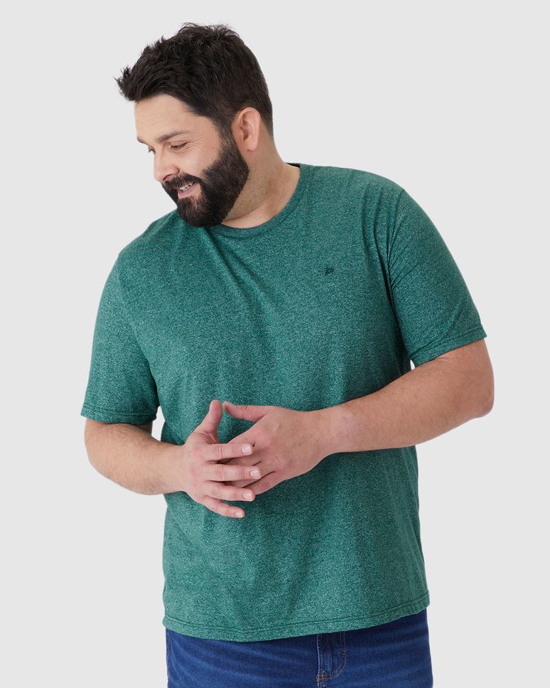 Camiseta Básica Masculina Plus Size Decote Redondo Em Malha Rajada