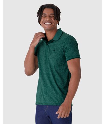 Camisa Polo Básica Masculina Slim Em Malha Rajada