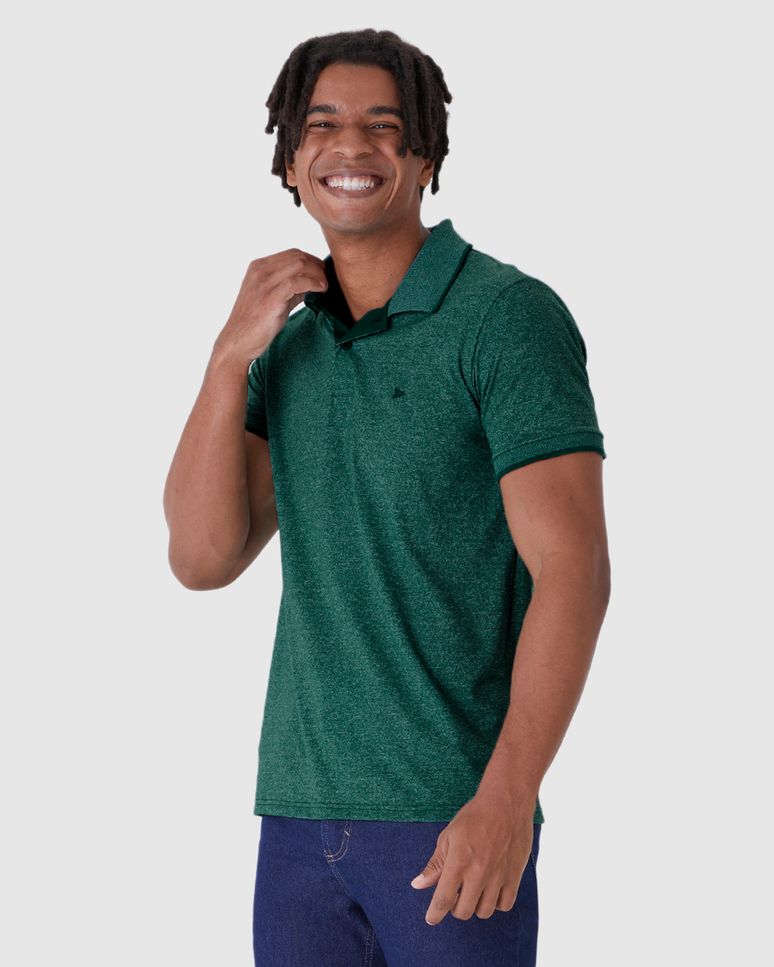 Camisa Polo Básica Masculina Slim Em Malha Rajada