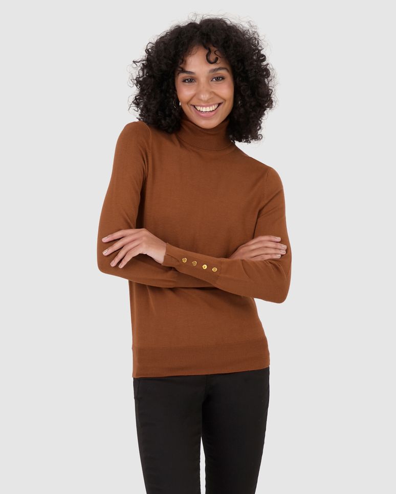 Suéter Feminino Punho Com Botões Em Tricô