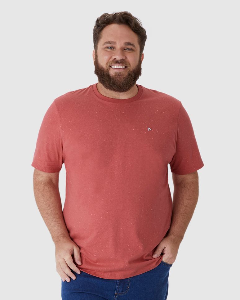 Camiseta Básica Masculina Plus Size Com Bordado Em Malha Botonê