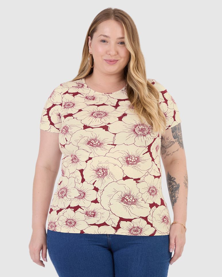 Blusa Feminina Plus Size Estampada Em Malha Viscolinho Stretch