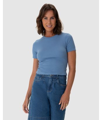 Blusa Básica Feminina Decote Redondo Em Ribana