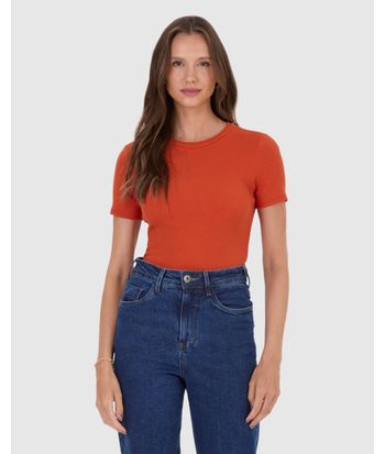 Blusa Básica Feminina Decote Redondo Em Ribana