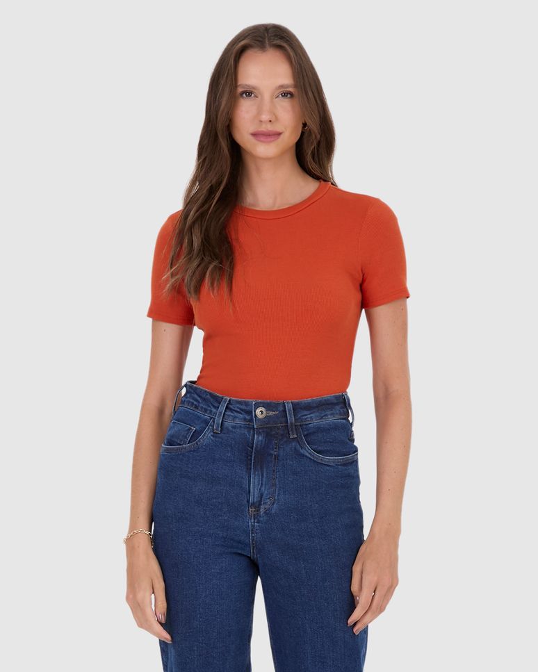 Blusa Básica Feminina Decote Redondo Em Ribana