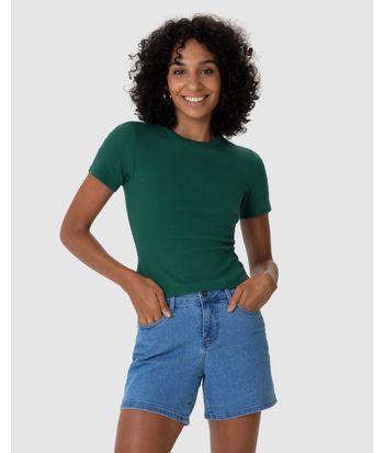 Blusa Básica Feminina Decote Redondo Em Ribana