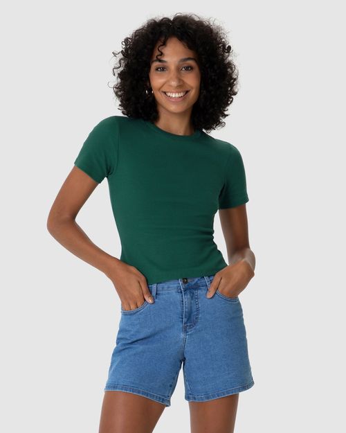 Blusa Básica Feminina Decote Redondo Em Ribana
