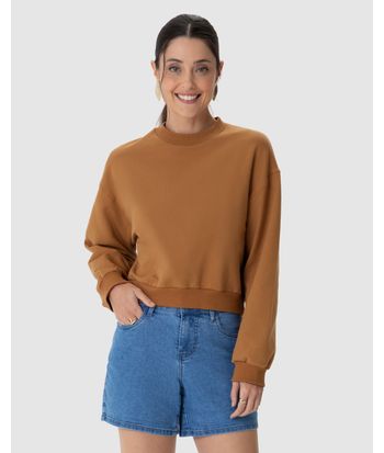Blusão Básico Feminino Cropped Em Moletom Stretch Flanelado