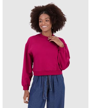 Blusão Básico Feminino Cropped Em Moletom Stretch Flanelado