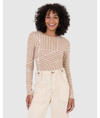 Blusa Feminina Justa Manga Longa Estampada Em Malha Viscolinho Stretch