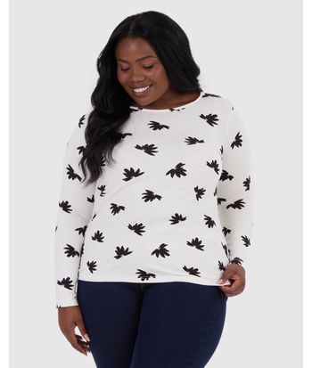 Blusa Feminina Plus Size Estampada Manga Longa Em Viscose Stretch