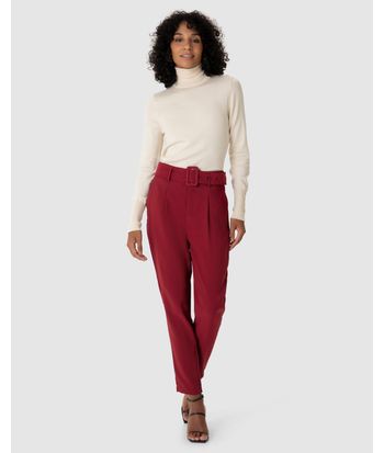 Calça Alfaiataria Feminina Com Cinto E Bolso Lateral