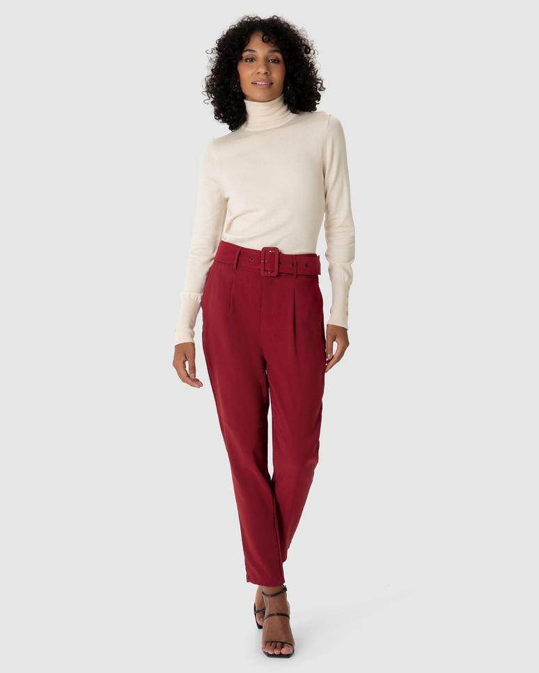 Calça Alfaiataria Feminina Com Cinto E Bolso Lateral