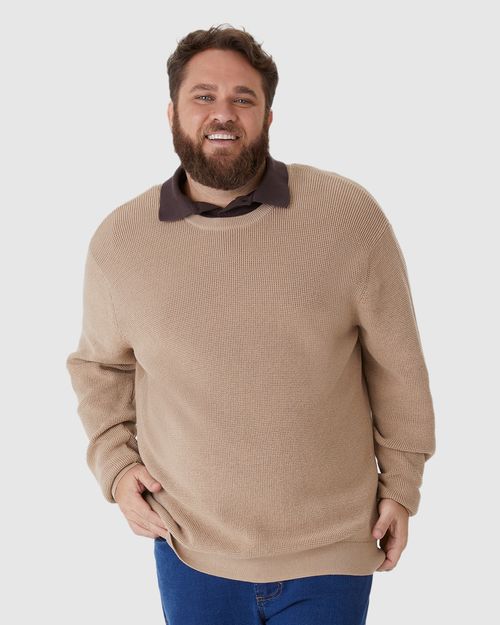 Suéter Masculino Plus Size Gola Redonda Manga Longa Em Tricô Rajado