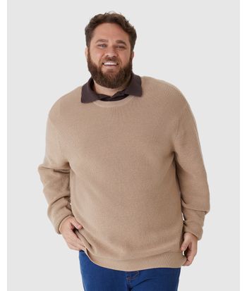 Suéter Masculino Plus Size Gola Redonda Manga Longa Em Tricô Rajado