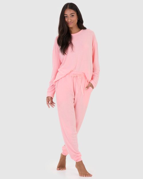 Pijama Feminino Blusa Manga Longa E Calça Em Tricô