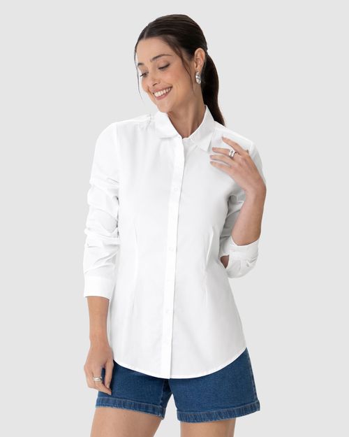 Camisa Básica Feminina Manga Longa Em Tricoline