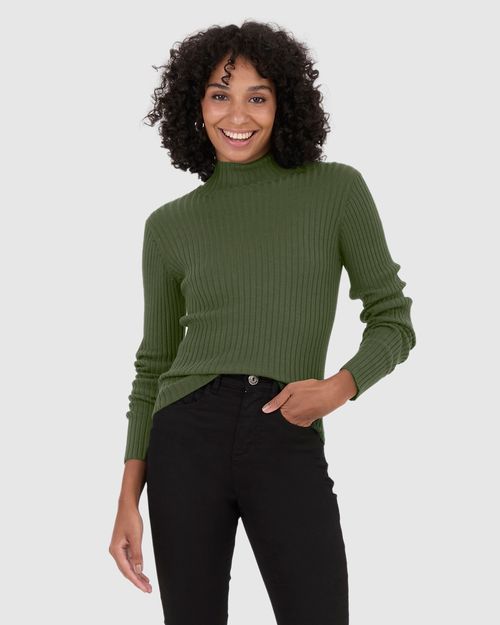 Blusa Básica Feminina Justa Gola Alta Em Tricô Canelado