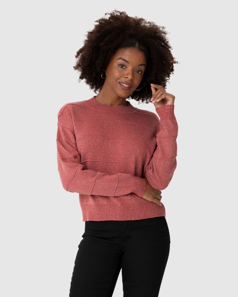 Suéter Feminino Manga Longa Relevo Listras Em Tricô