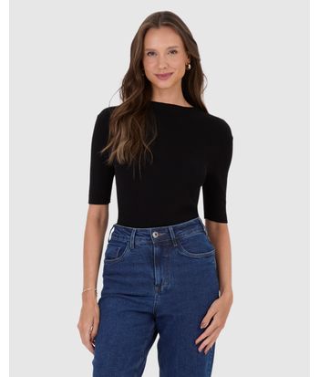 Blusa Básica Feminina Manga 3/4 Em Tricô