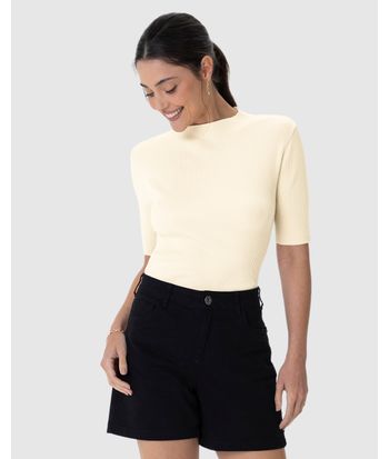 Blusa Básica Feminina Manga 3/4 Em Tricô