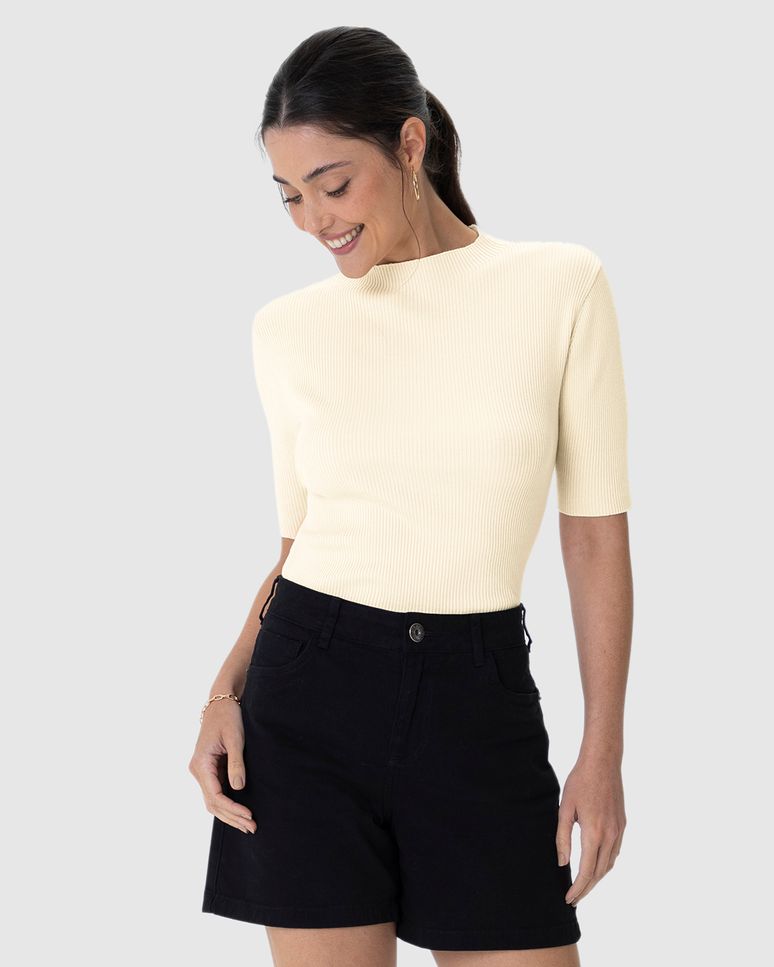 Blusa Básica Feminina Manga 3/4 Em Tricô