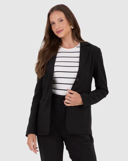 Blazer Feminino Alongado Em Tecido Viscose Com Elastano