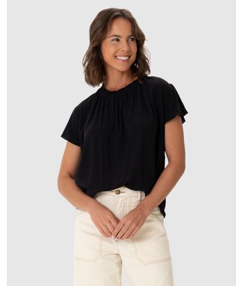 Blusa Feminina Evasê Gola Franzida Em Viscose Sarjada