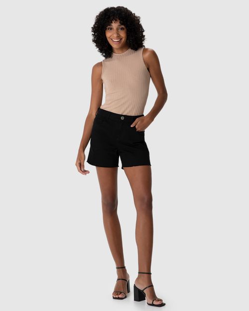 Shorts Feminino Comfort Barra Desfiada Em Sarja Com Elastano