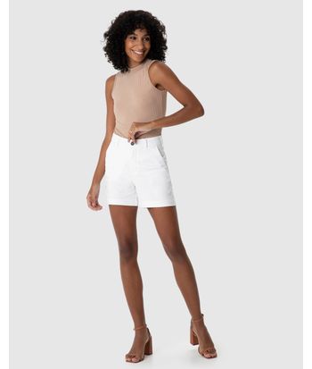 Shorts Feminino Alfaiataria Cintura Alta Em Sarja Com Elastano